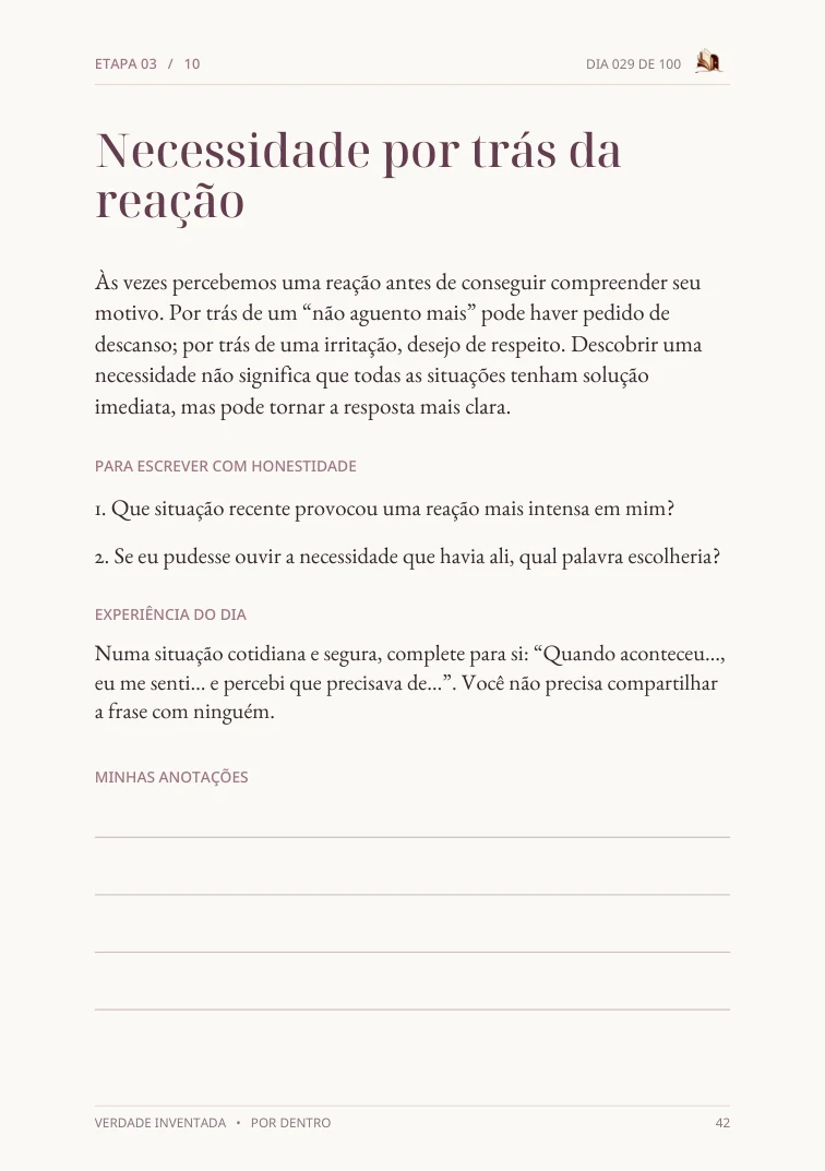 Página do dia 29: Necessidade por trás da reação